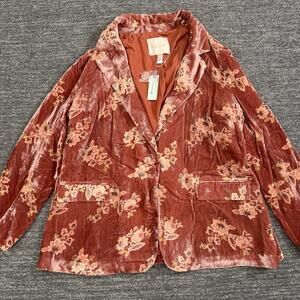 Anthropologie Hutch Burnout Velvet Floral Blazer Women 1X Plus Jacket Career NEW